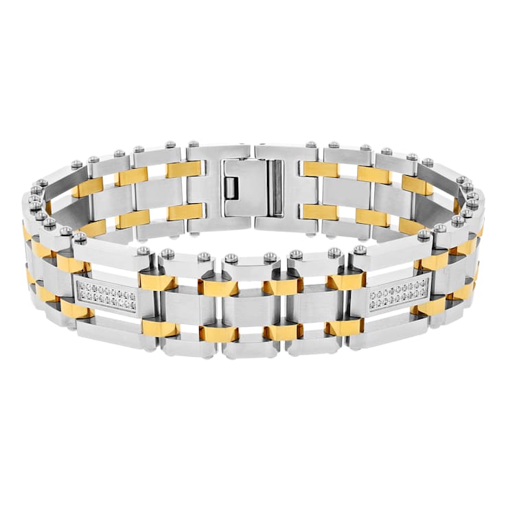 1/4CTW Diamond Two Tone Stainless Steel Link Bracelet