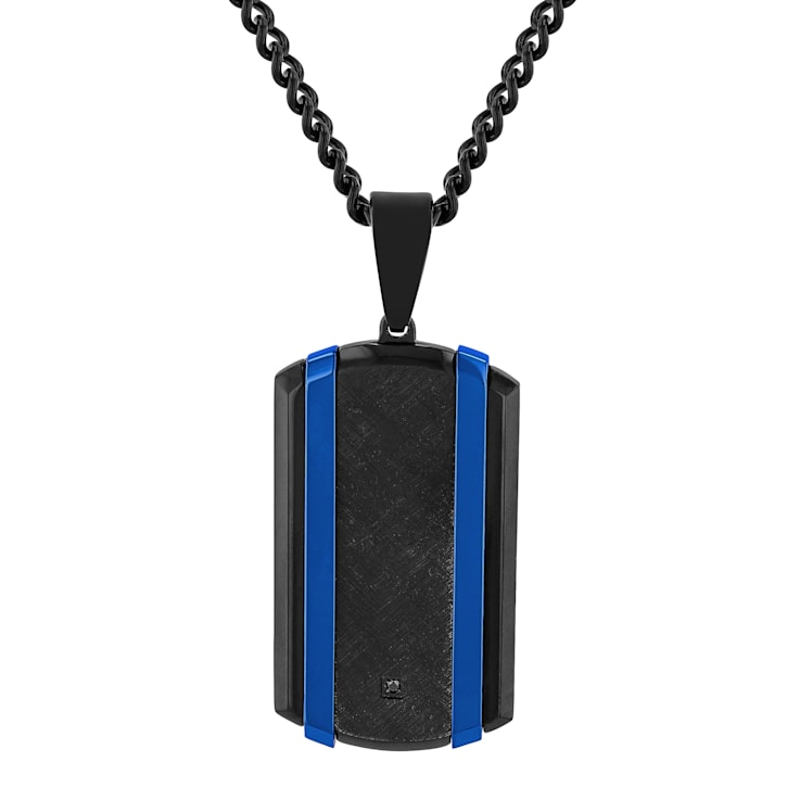 Black Diamond Accent Two-Tone Stainless Steel Dog Tag, Cross Pendant,
& Bracelet Set