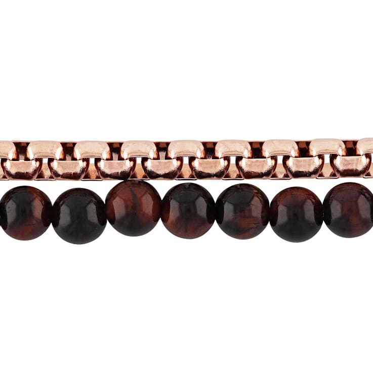 Red Tiger Eye Bead & Stainless Steel Bolo Bracelet