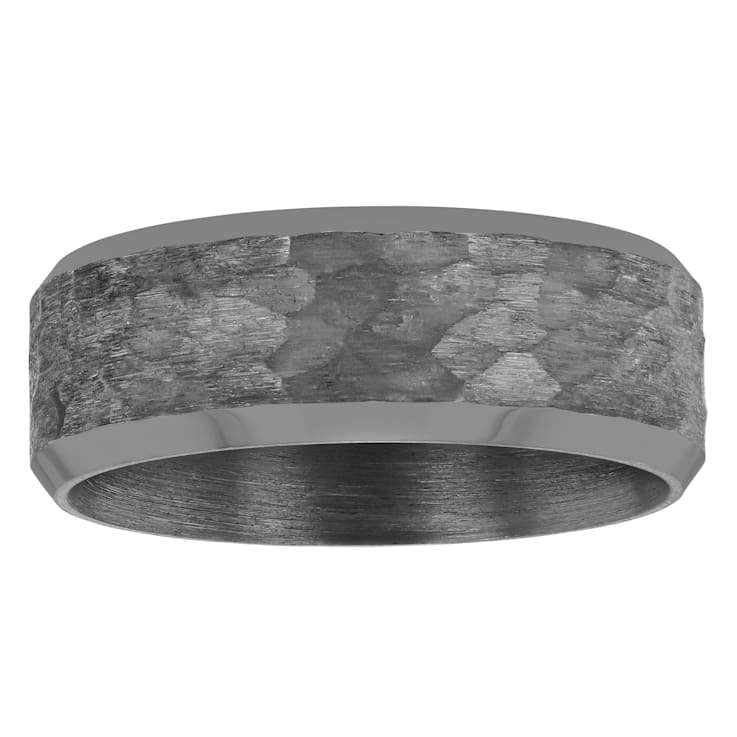 Tantalum 8MM Hammered Center Beveled Edge Band