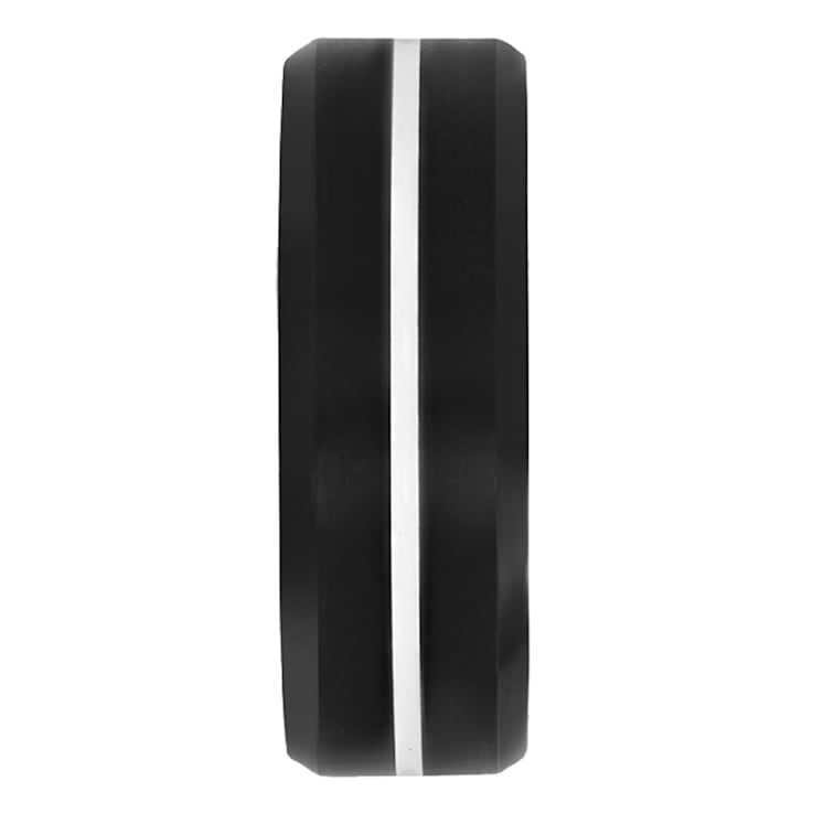 Tungsten Comfort™ 8MM Tungsten White Center Stripe & White Silicone Band