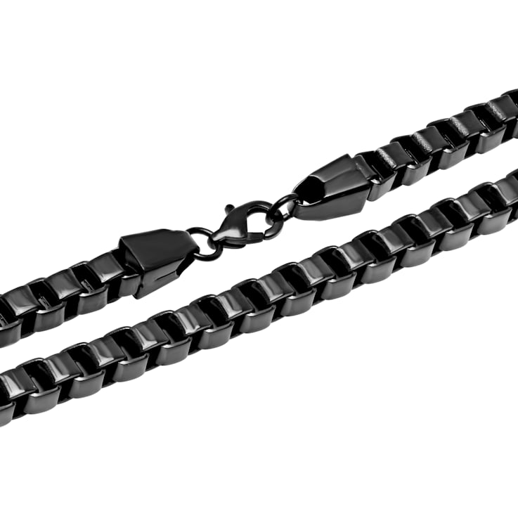 Men's Solid Franco Chain Necklace Black Ion-Plated Stainless Steel