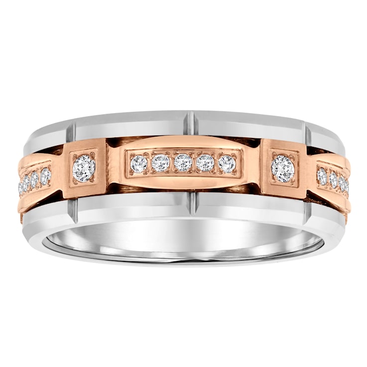 Tungsten Comfort™ 1/5CTW Diamond Tungsten 8MM Rose Ion Plated Brick Edge Band