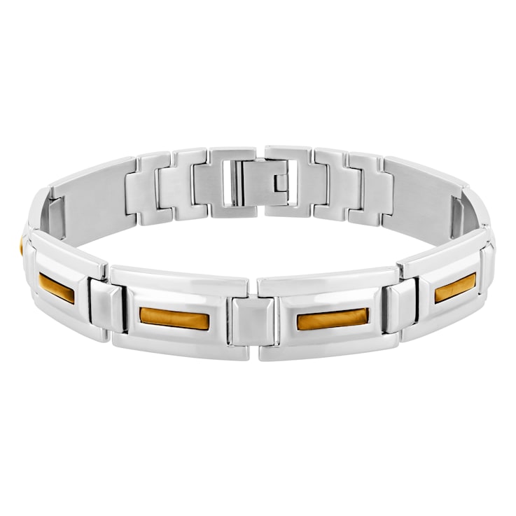 Tiger Eye Stainless Steel Link Bracelet