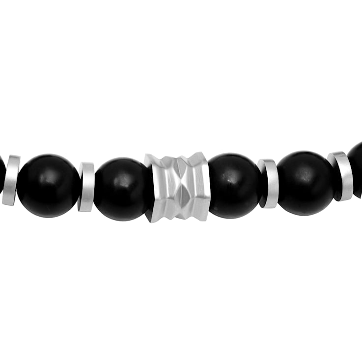 Stainless Steel and Matte Black Onyx Bead Bolo Bracelet