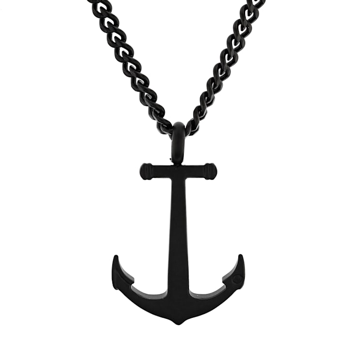 Black IP Stainless Steel Anchor Pendant
