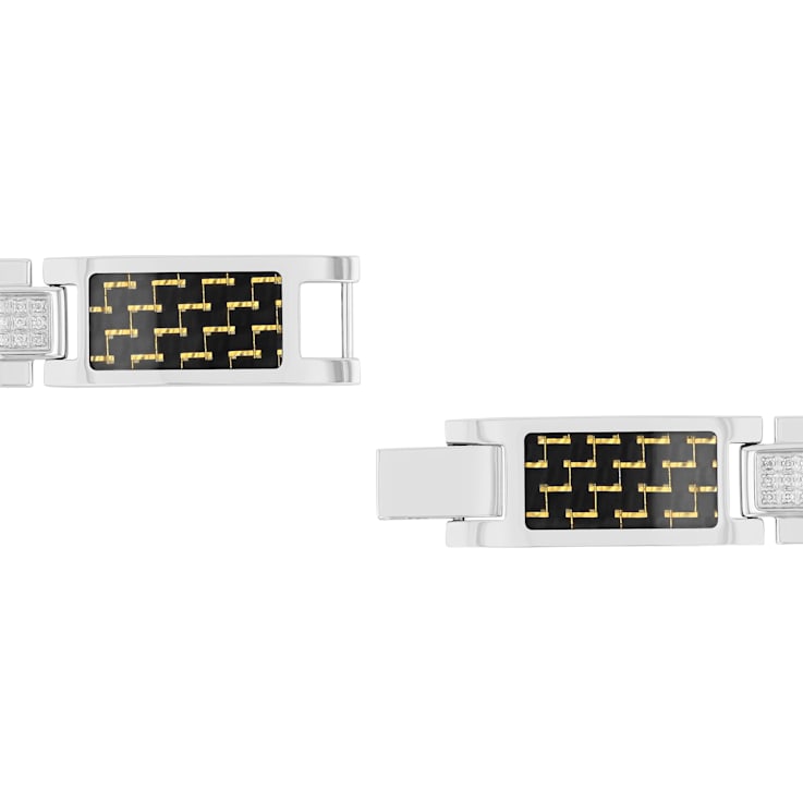 3/8CTW Diamond Stainless Steel Carbon Fiber Link Bracelet