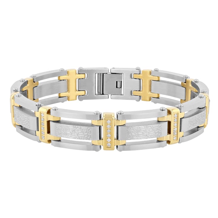 1/2CTW Diamond Two-Tone Stainless Steel Link Bracelet