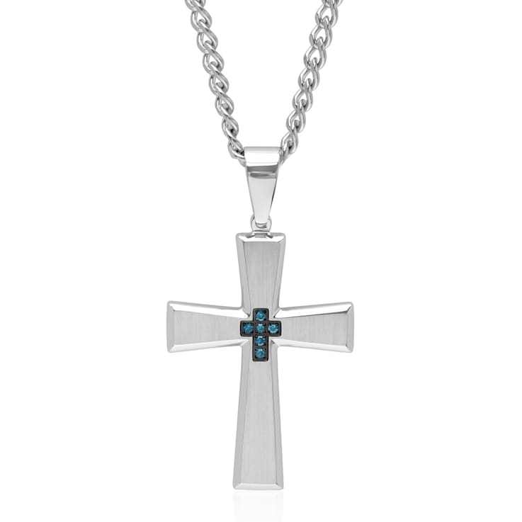 0.05CTW Blue Diamond Stainless Steel Cross