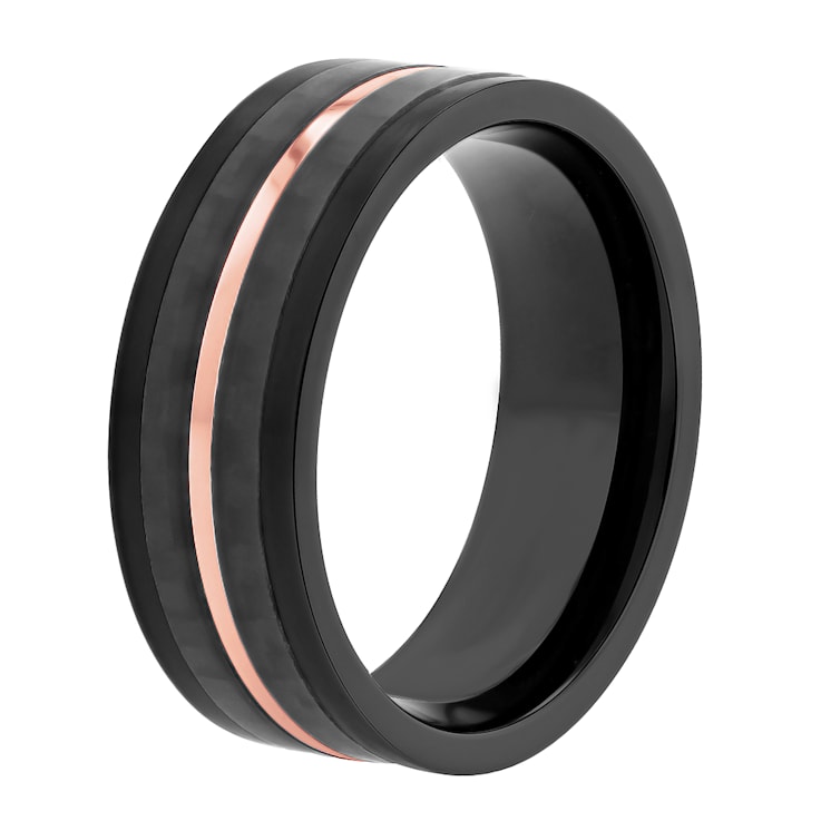 Stainless Steel Black and Rose Ion Plated Carbon Fiber Center Band