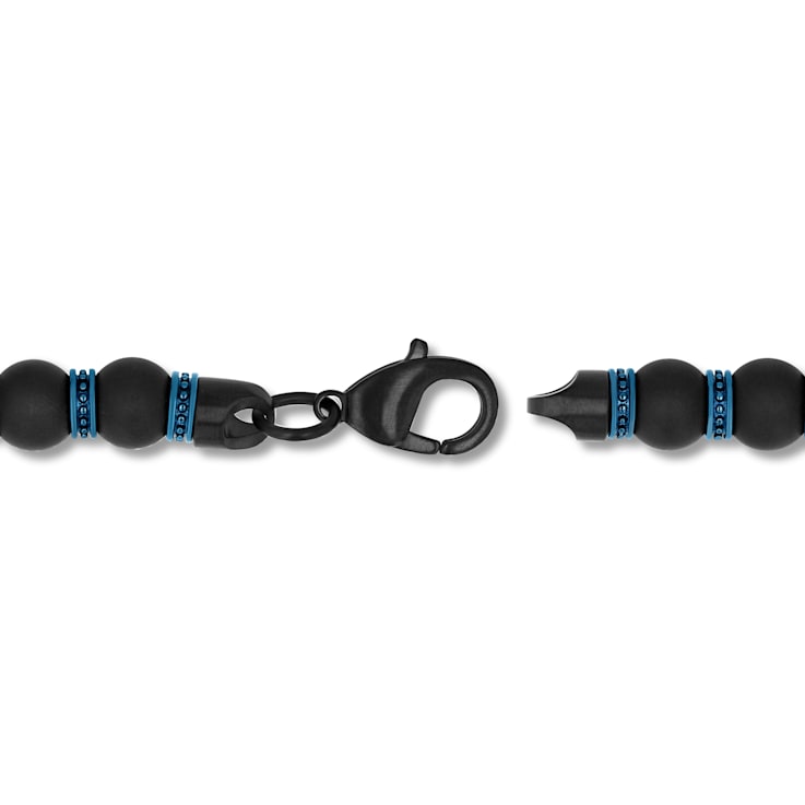 Stainless Steel Blue Ion Plated Matte Onyx Bead Bracelet