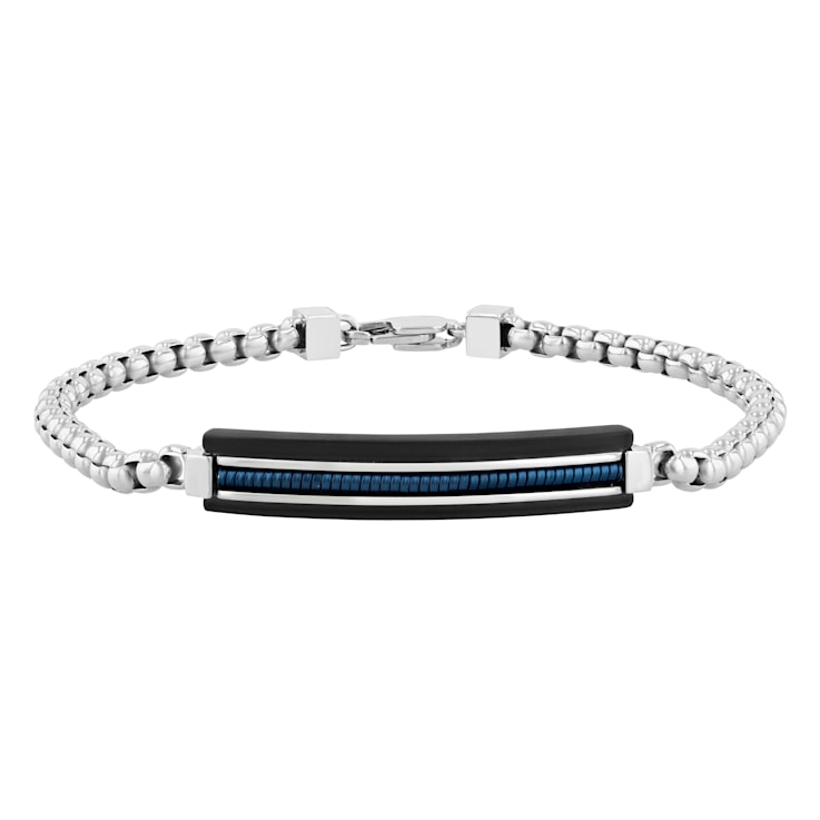 Stainless Steel Black & Blue Ion Plated ID Bracelet