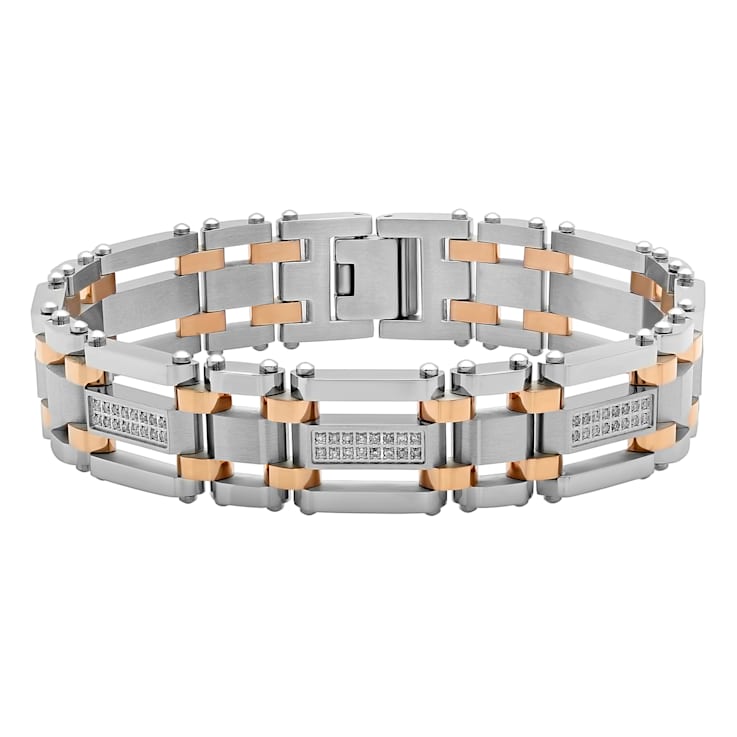 3/4CTW Diamond Two-Tone Stainless Steel Link Bracelet