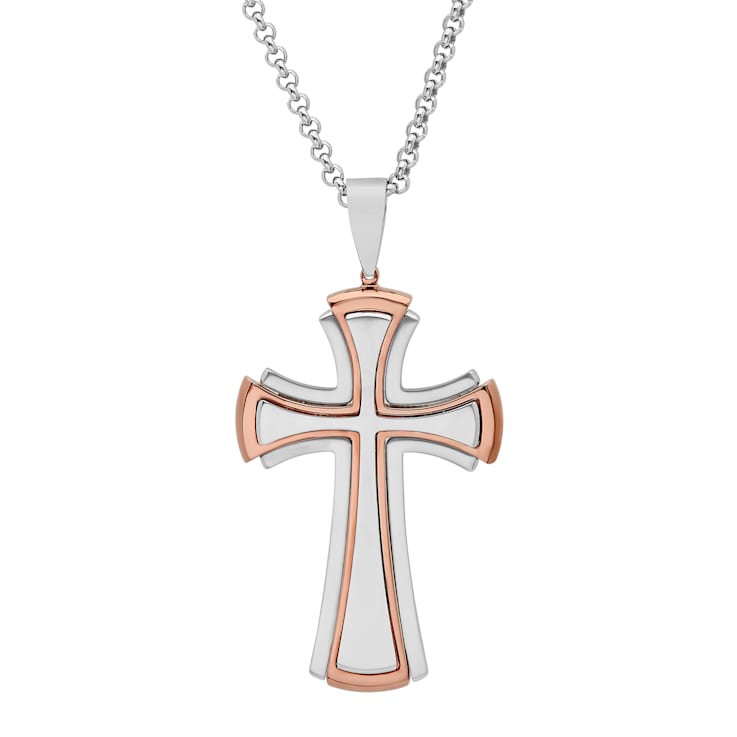 Two-tone Stainless Steel Cross Pendant