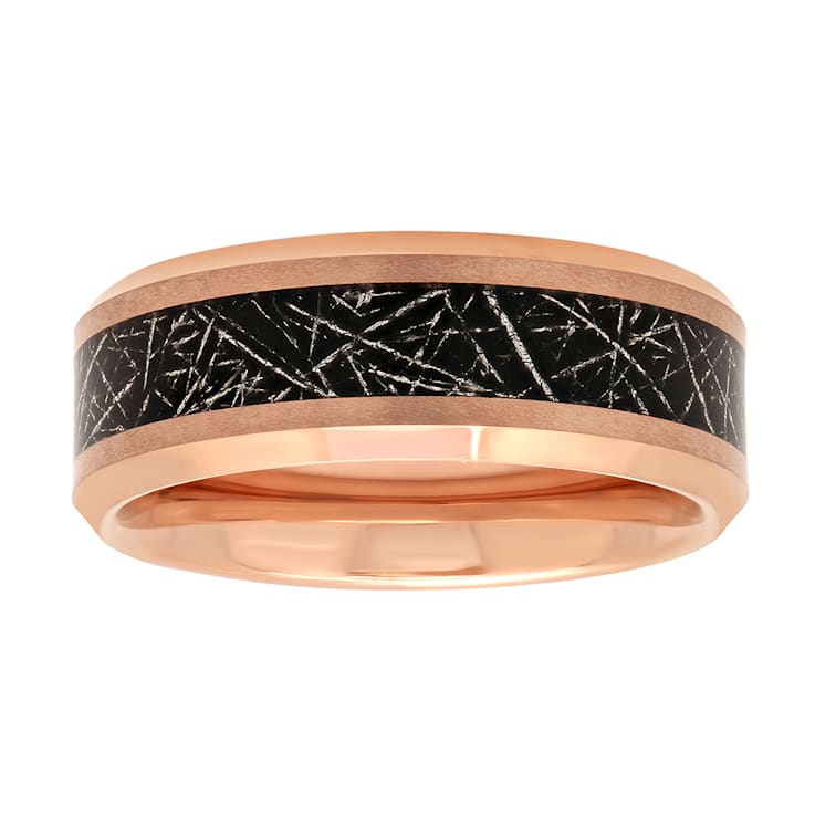 Tantalum Rose Ion Plated Raw Iron Carbon Fiber Inlay Band