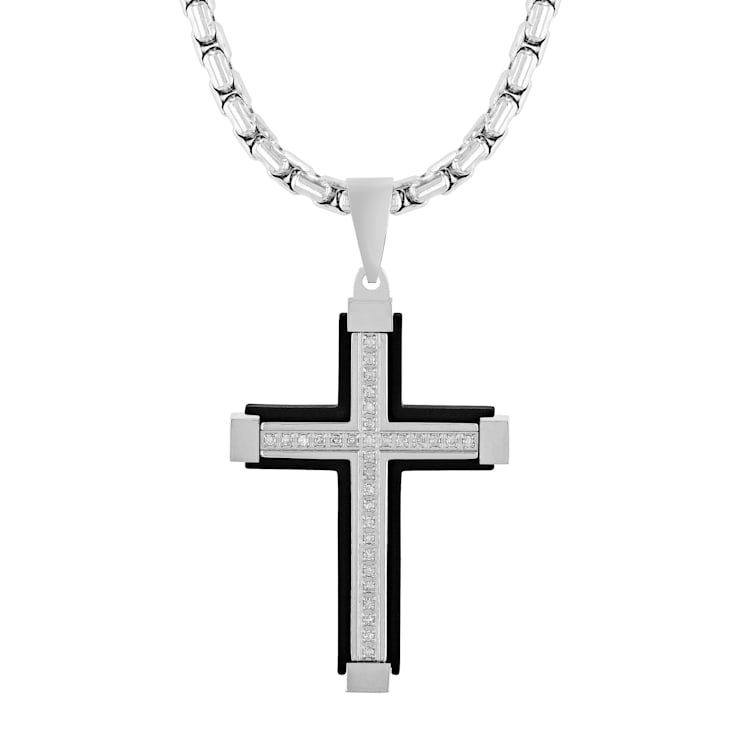 0.17CTW Stainless Steel with Black IP Cross