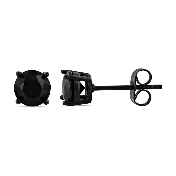 BLACK ROUND SPINEL & BLACK IP STAINLESS STEEL EARRINGS