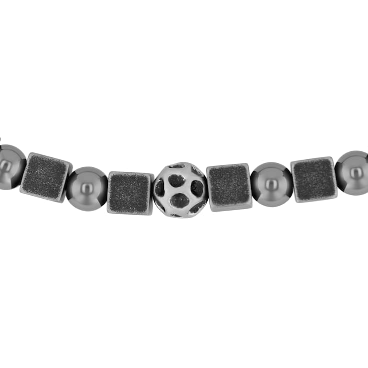 Stainless Steel Hematite Two-Tone Bead Bracelet