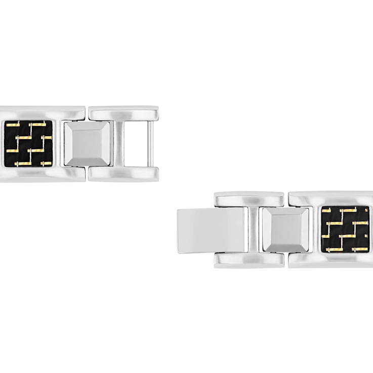 Stainless Steel & Tungsten Zigzag Carbon Fiber Link Bracelet