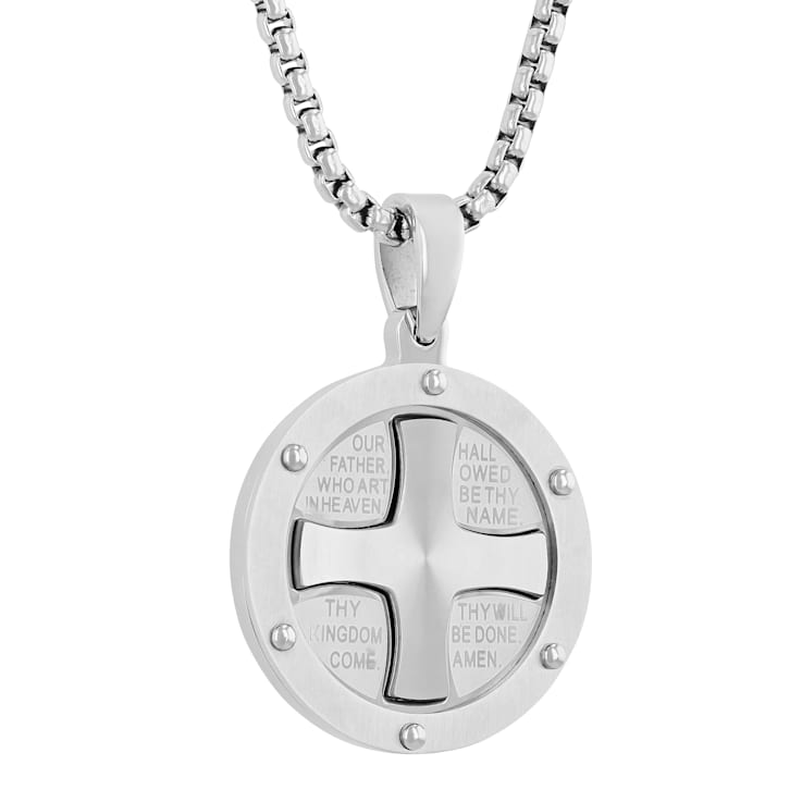 Stainless Steel Lord's Prayer Medallion Pendant