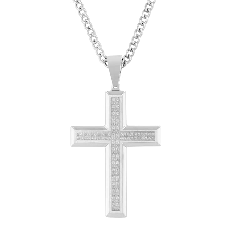 1/2CTW Diamond Stainless Steel Cross Pendant