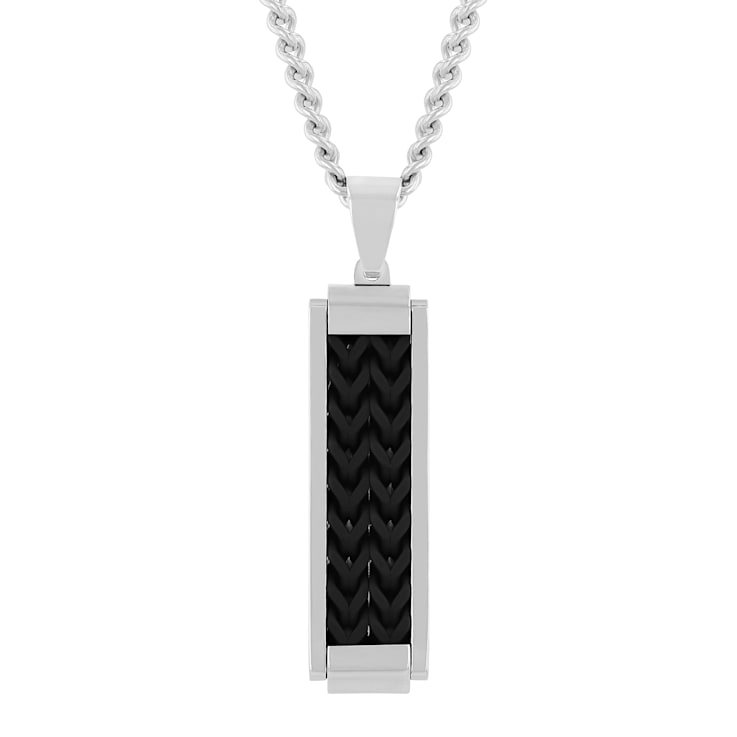 Stainless Steel Black Ion Plated Franco Link Inlay Drop Bar Pendant
