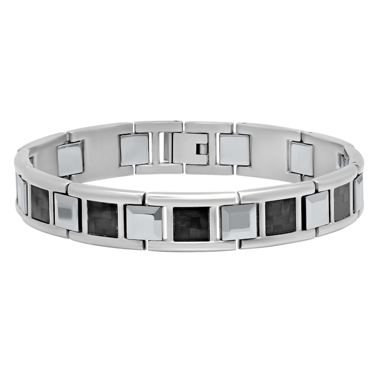 Stainless Steel & Tungsten Black Carbon Fiber Link Bracelet
