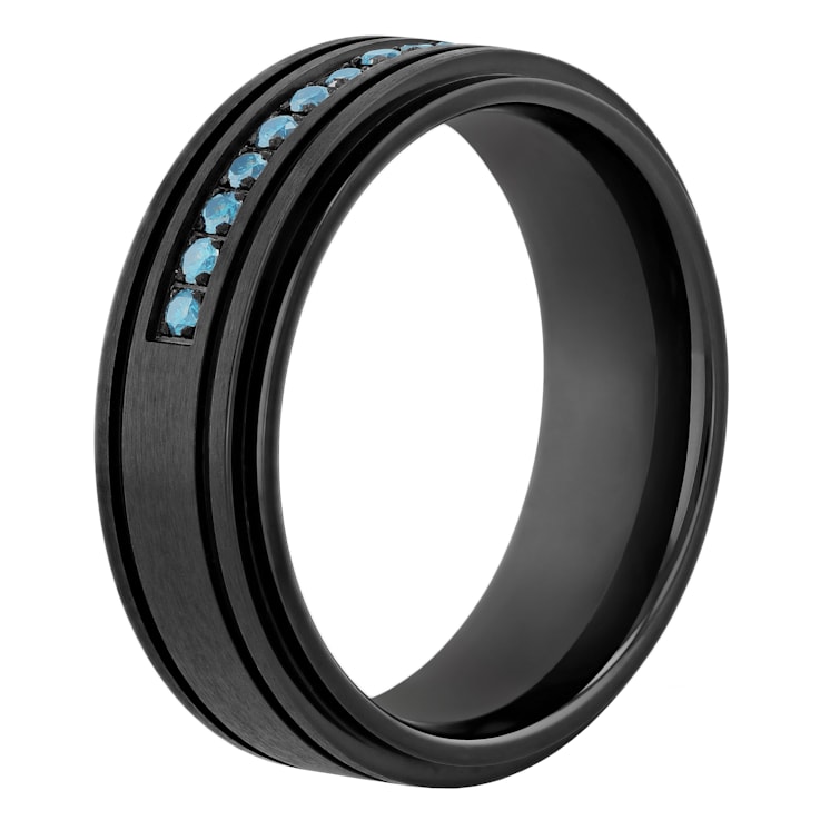 0.15CTW Blue Diamond Stainless Steel and Black IP Band