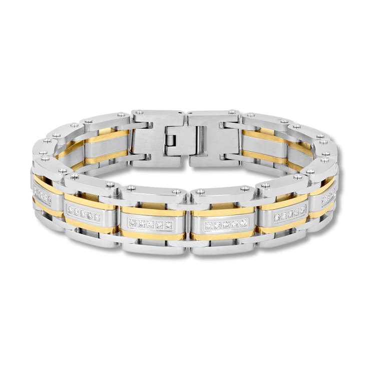 1CTW Diamond Yellow Stainless Steel Link Bracelet
