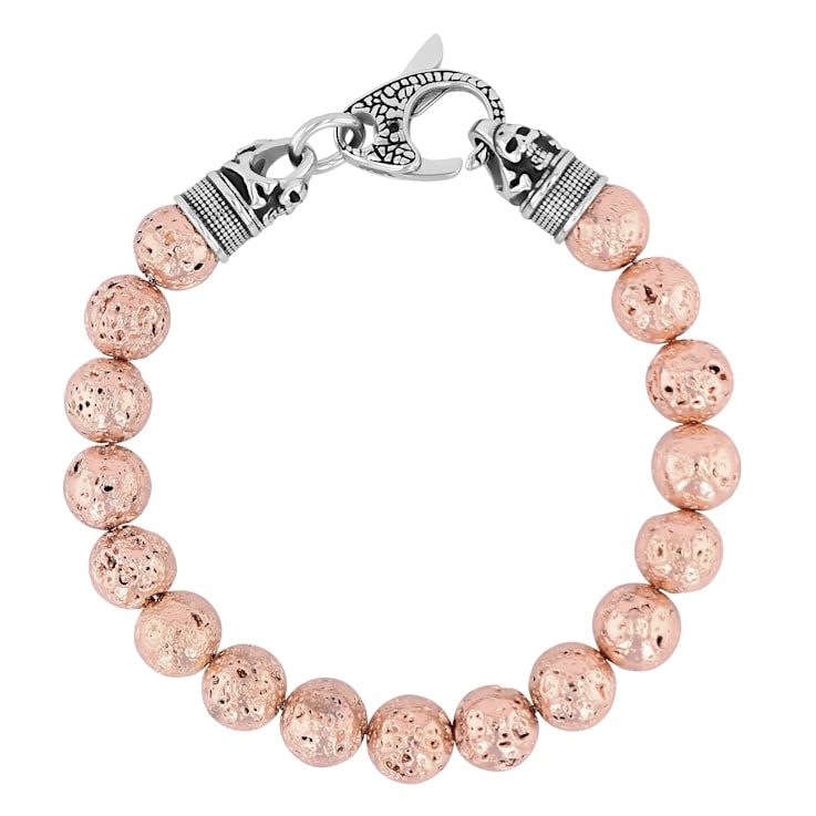 Rose Lava Bead and Stainless Steel Bolo Bracelet