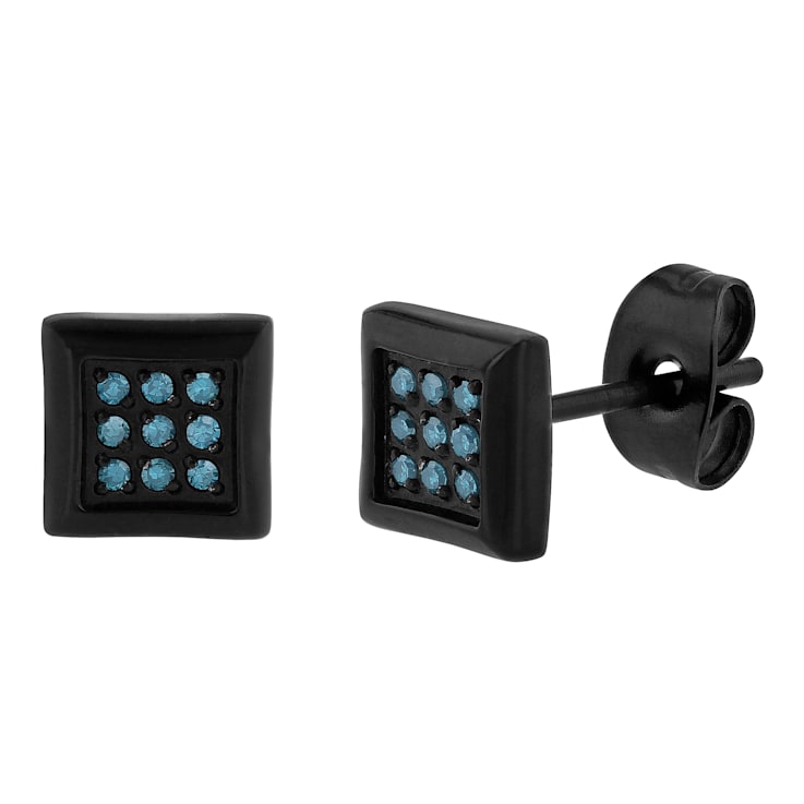 1/10CTW BLUE DIAMOND & BLACK IP STAINLESS STEEL EARRINGS