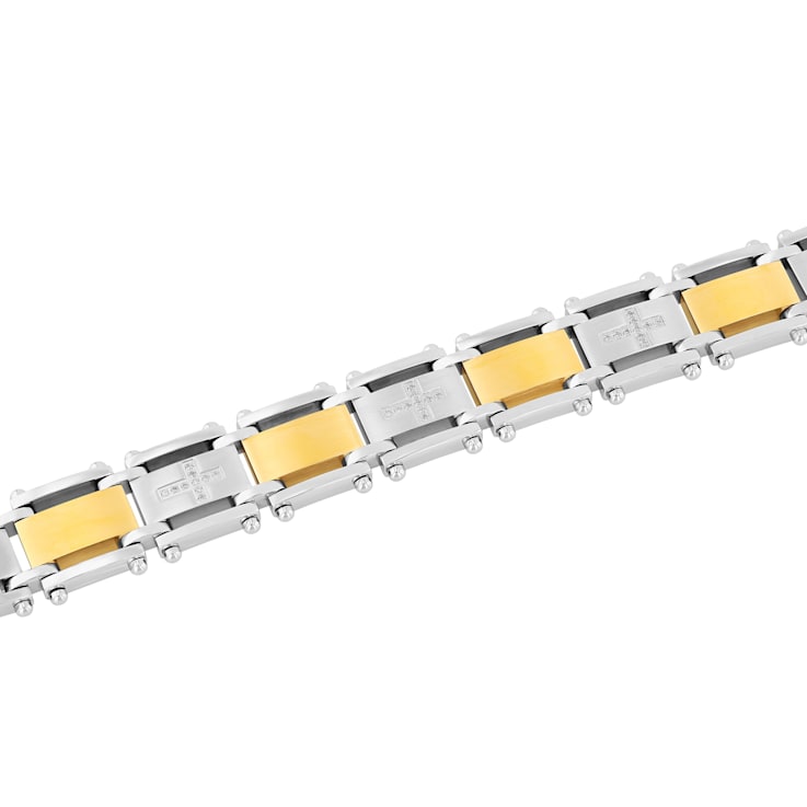 1/4CTW Diamond Two Tone Stainless Steel Cross Link Bracelet