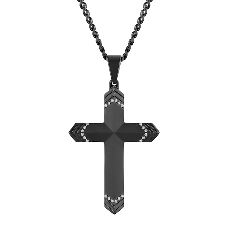 1/8CTW Diamond Stainless Steel Black Ion Plated Cross Pendant
