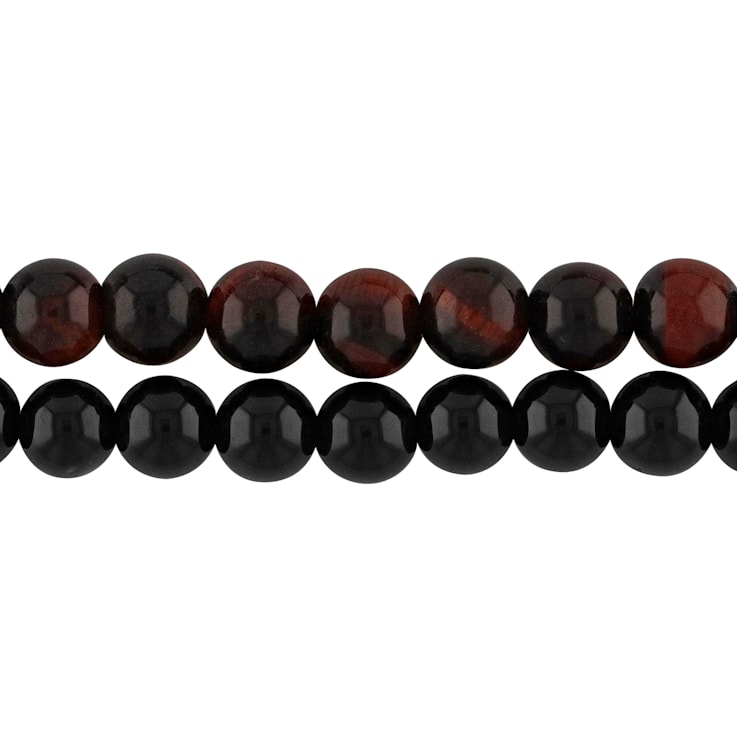 Onyx and Red Tiger Eye Bead & Stainless Steel Bolo Bracelet