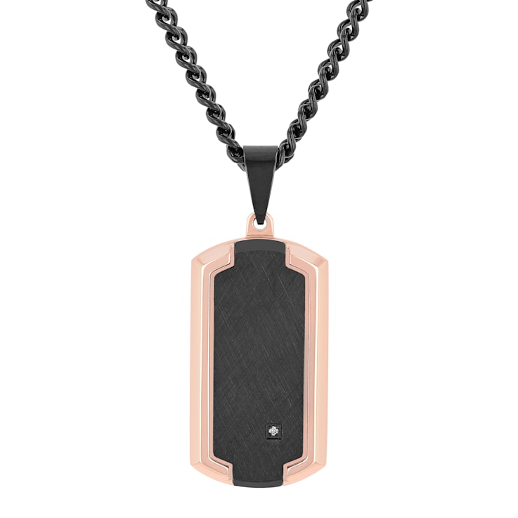 Diamond Accent Stainless Steel Two-Tone Dog Tag Pendant