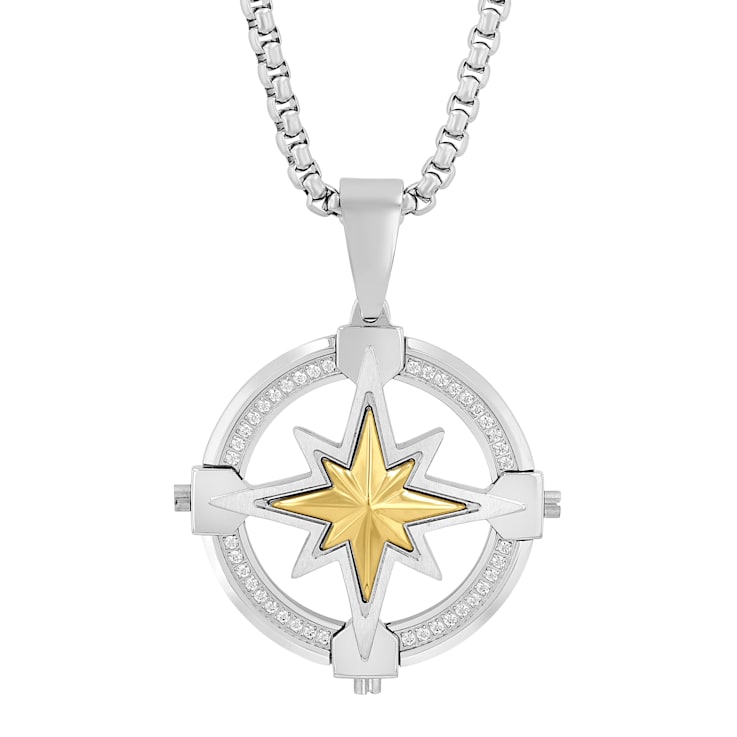 1/4CTW Diamond Stainless Steel North Star Pendant