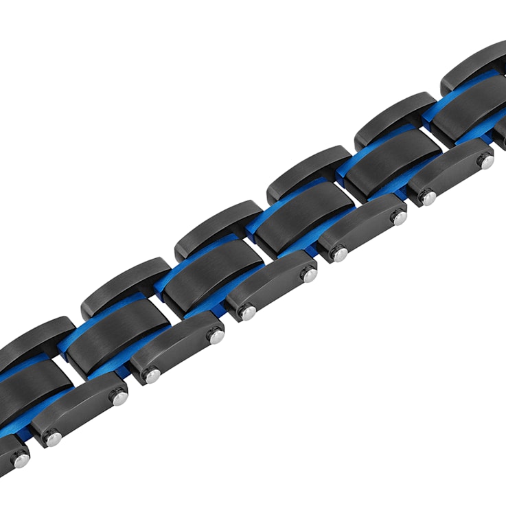 Men's Stainless Steel Black and Blue Bracelet