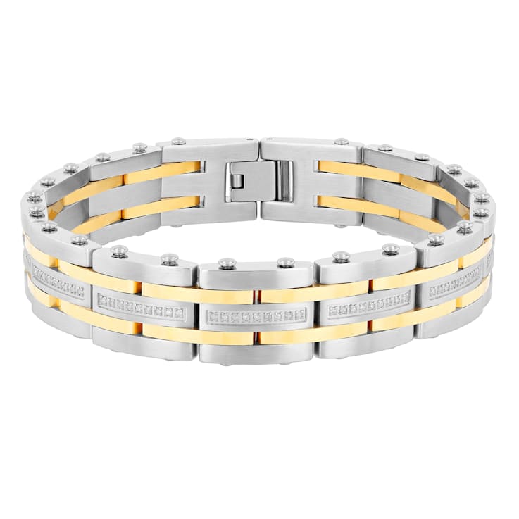Stainless Steel Yellow Ion Plated Diamond Bracelet .50ctw