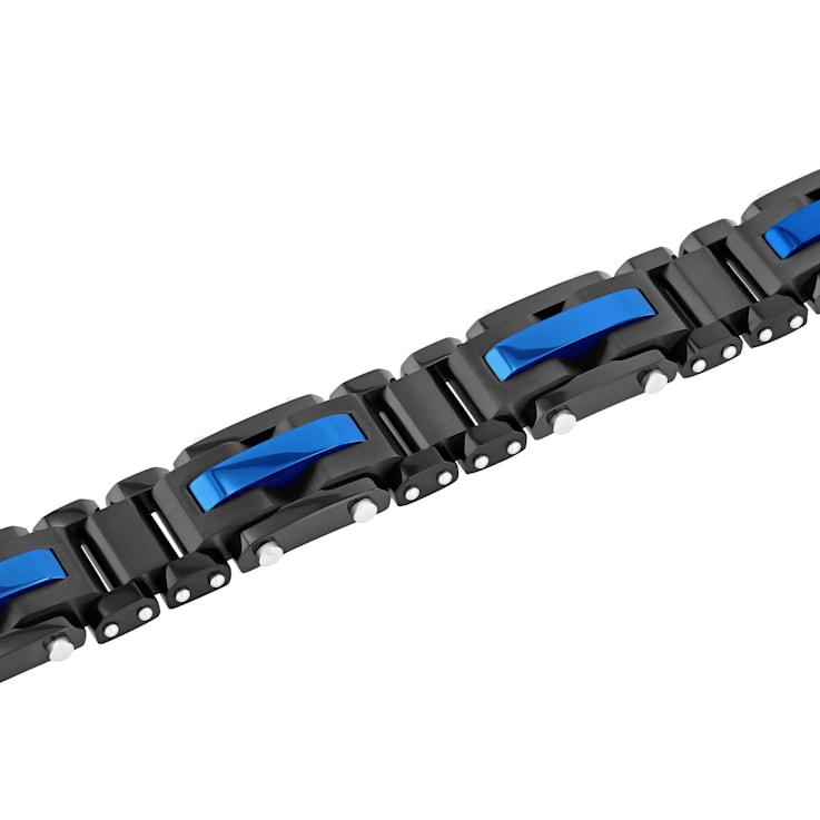 Stainless Steel Black & Blue Ion Plated Rivets Link Bracelet