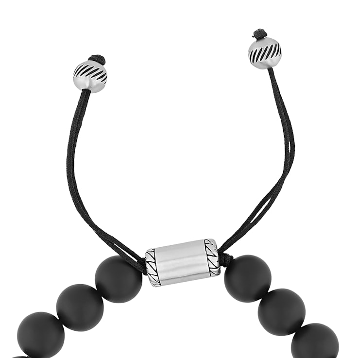 Onyx Bead and Stainless Steel Bolo Bracelet
