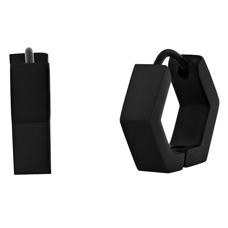 Matte Black Stainless Steel Stud and Hoop Earring Set - 2 Pairs