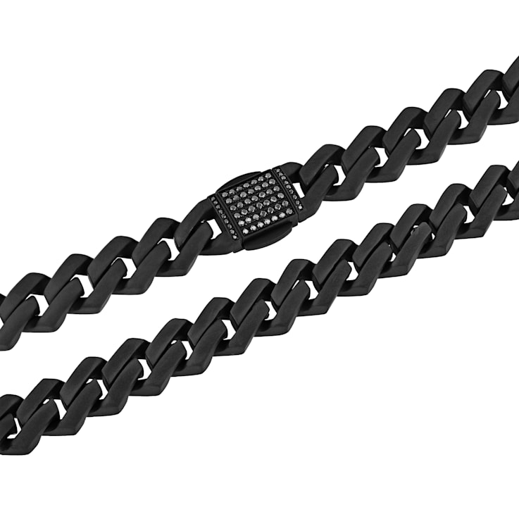1/2CTW Black Diamond Black Stainless Steel 20 Inch Link Chain Necklace