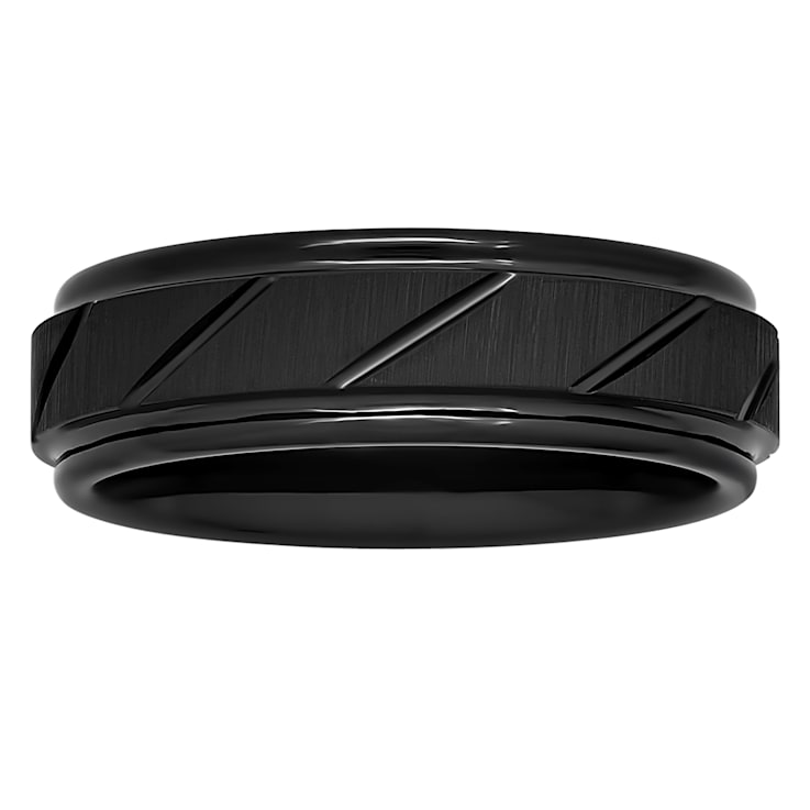Tungsten Comfort™ Tungsten 7MM Black Ion Plated Slant Groove Band