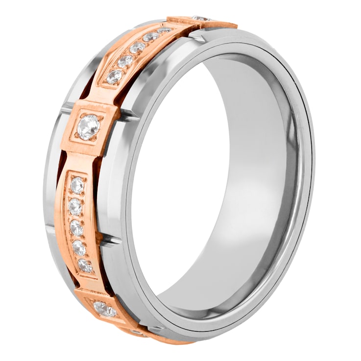 Tungsten Comfort™ 1/5CTW Diamond Tungsten 8MM Rose Ion Plated Brick Edge Band