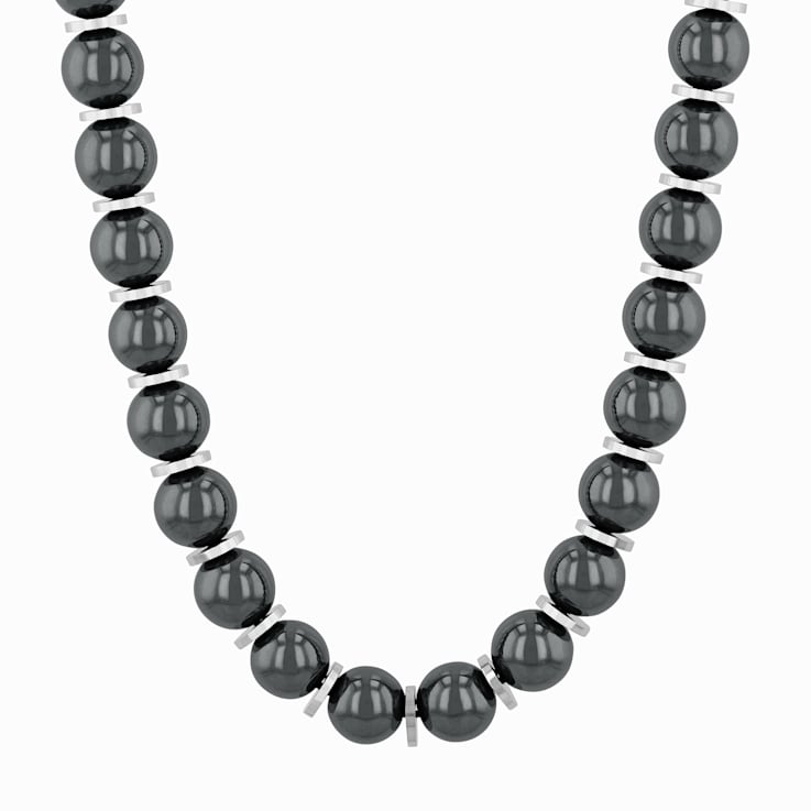 Hematite and Stainless Steel 8MM Bead Necklace
