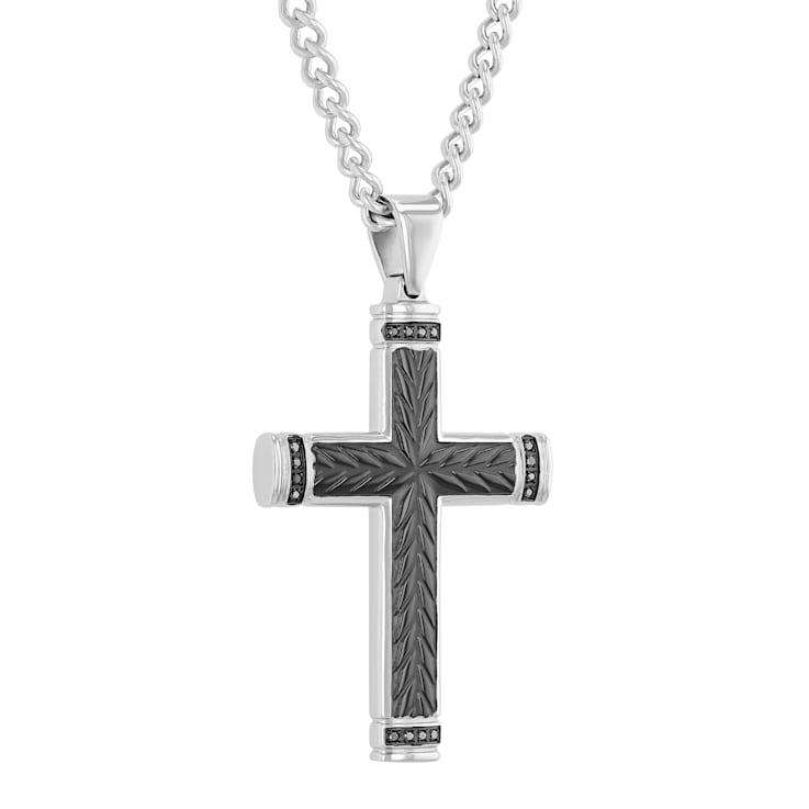Black Diamond Accent Stainless Steel Black Ion Plated Cross Pendant