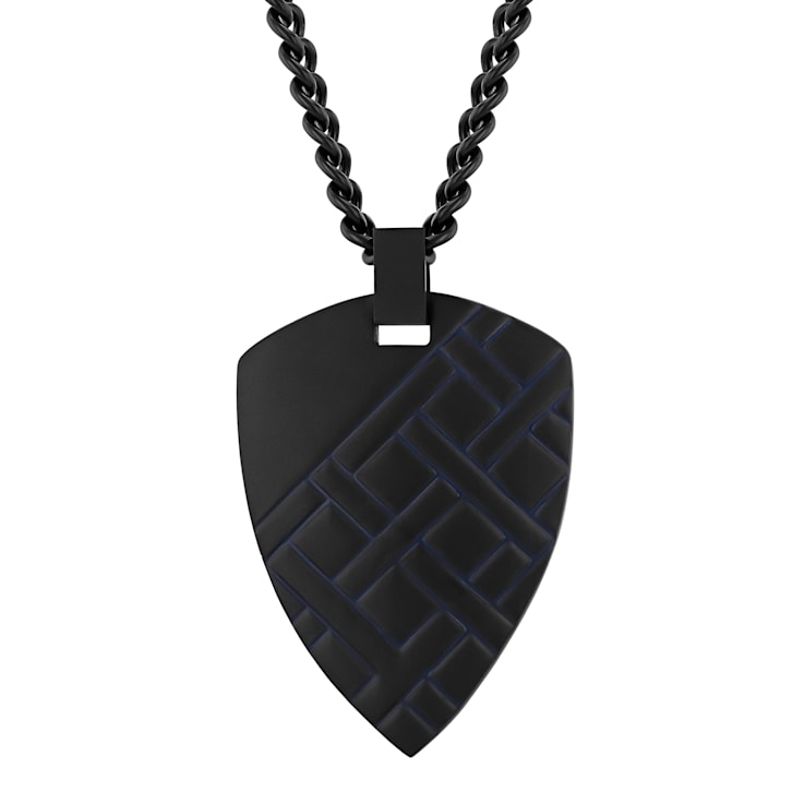 Stainless Steel Shield Pendant with Black and Blue Finish
