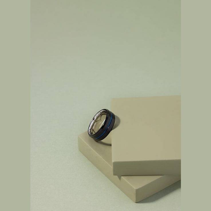 Stainless Steel Black and Blue Ion Plated 8mm Striped Band