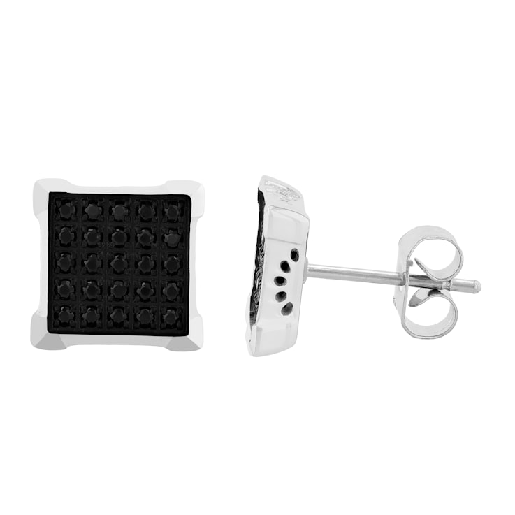 1/4CTW BLACK DIAMOND & STAINLESS STEEL EARRINGS