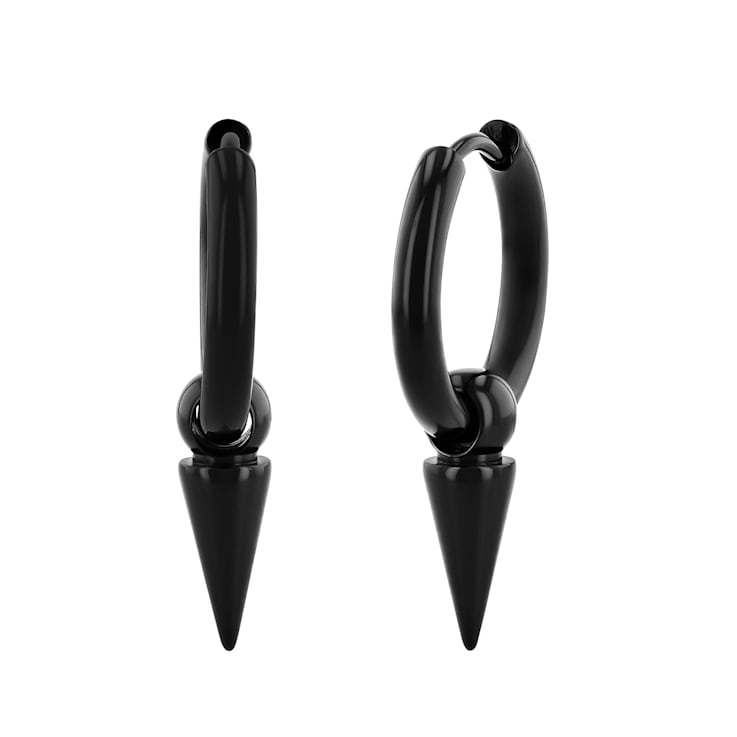 Stainless Steel Spike Dangle Huggie Hoop Earrings in Black
